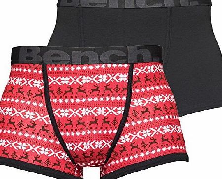 Designer ME Mens Bench Two Pack Trunks Red Print/Black Guys Gents (XL Fit Waist 38-40`` (96-101cm))