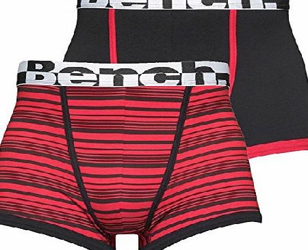 Designer ME Mens Bench Two Pack Trunks Red Stripe/Black Guys Gents (M Fit Waist 33-35`` (84-89cm))