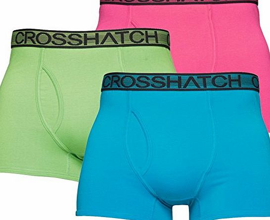 Designer ME Mens Crosshatch Three Pack Boxers Bright Magenta/Jasmine Green/Neon Blue Guys Gents (M To Fit 32-34`` Waist (82-87cm))