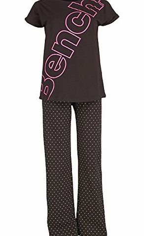 Designer ME Womens Bench T-Shirt And Pant Pyjama Set Black Girls Ladies (M UK 12 To Fit Waist 30`` Euro 38)