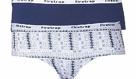 Designer ME Womens Firetrap Two Pack Boy Shorts Peacoat/Optic White Girls Ladies (M UK 12 Bust 36`` Waist 30-31`` Hip 38`` Euro 38)