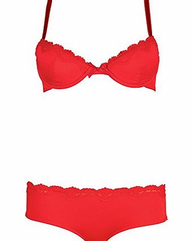 Designer ME Womens Renato Rossi Bra And Briefs Set Red Girls Ladies (34BS 34`` Bust B Cup Small Brief UK 10 Euro 36)