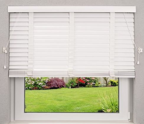 DESWIN Basswood Blinds - Wooden Blind - W70 x L130 cm - WHITE - with 50mm Slats from FSC Wood