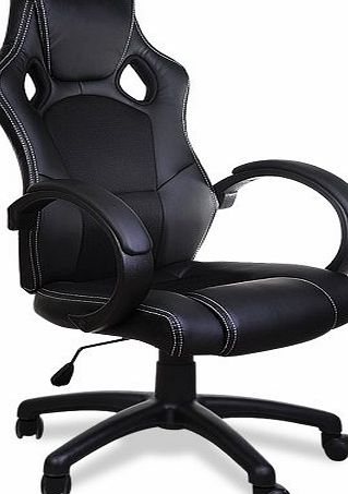 Deuba Office Desk Chair PU Leather Computer Gaming Swivel Adjustable Racing Sport Chair - Black
