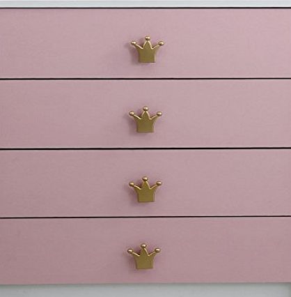 Devoted2Home Childrens Bedroom Furniture - Queens 4 drawer chest of drawers white and pink crown handle