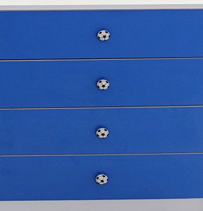 Devoted2Home Childrens Bedroom Furniture - Rovers 4 drawer chest of drawers white and blue football handle