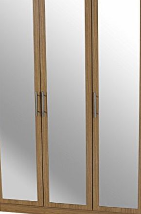 Devoted2Home Humber Bedroom Furniture - 3 Door Mirrored Wardrobe - Oak