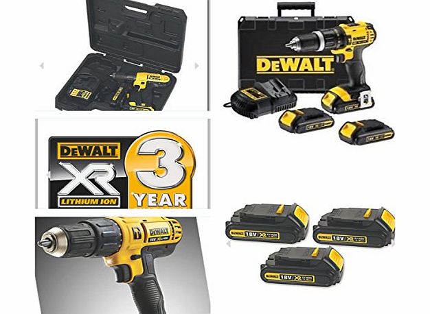 DeWalt  18V CORDLESS COMBI DRILL 2 SPEED XR LITHIUM COMPLETE WITH 3 LITHIUM BATTERYS AND FAST CHARGER COMPLETE KIT