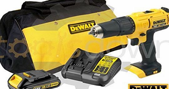 DEWALT  18v XR Cordless Lithium Combi Drill amp; Driver, With Hammer Action Facility Complete With Lithium Battery, Fast Charger, Canvas Carry Bag amp; 100 Piece Screwdriver Bit Set