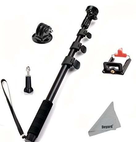 Extendable Telescopic Handheld Arm Monopod Metal Pole with Tripod Mount and Phone Clamp for GoPro HD Hero 1 Hero 2 Hero 3 for iPhone Samsung Galaxy Sony Z Motorola
