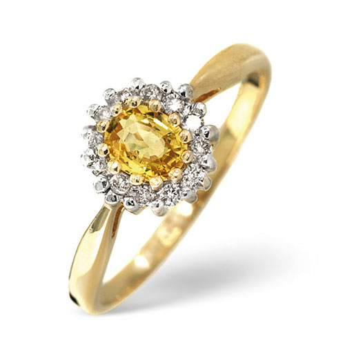 0.12 Ct Yellow Sapphire and 0.12 Ct Diamond Ring In 9 Carat Yellow Gold