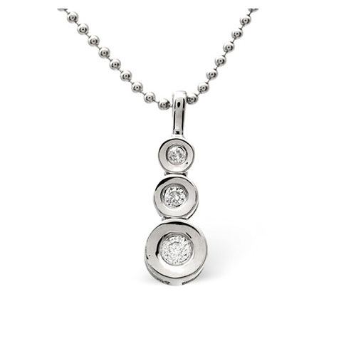 0.13 Ct Three Stone Diamond Necklace In 9 Carat White Gold
