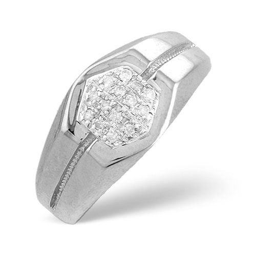 0.16 Ct Gents Diamond Ring In 9 Ct White Gold