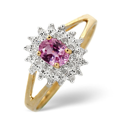 0.4 Ct Pink Sapphire and 0.12 Ct Diamond Ring In 9 Carat Yellow Gold