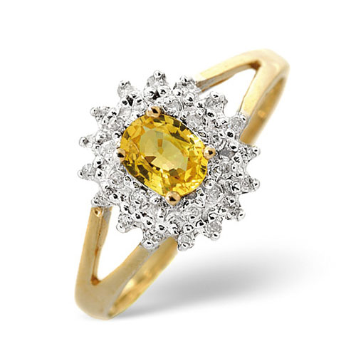 0.40 Ct Yellow Sapphire and 0.12 Ct Diamond Ring In 9 Carat Yellow Gold