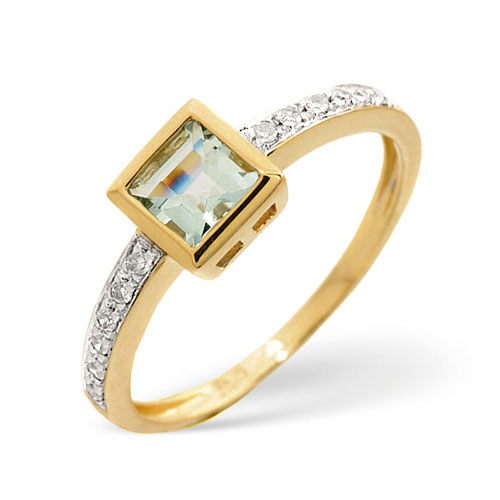 0.41 Ct Aquamarine and 0.06 Ct Diamond Ring In 9 Carat Yellow Gold