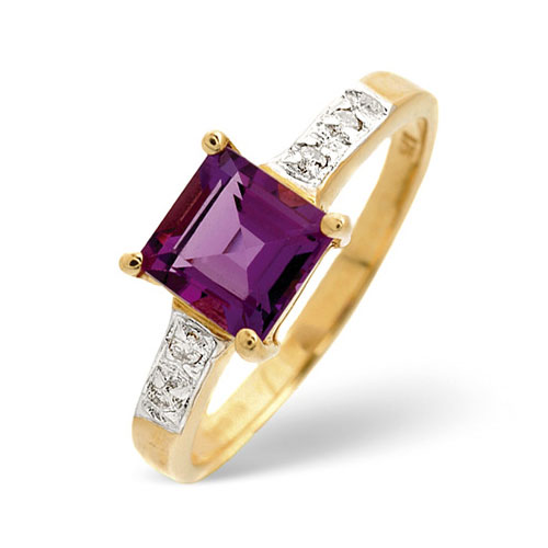 0.63 Ct Amethyst and 0.013 Ct Diamond Ring In 9 Carat Yellow Gold