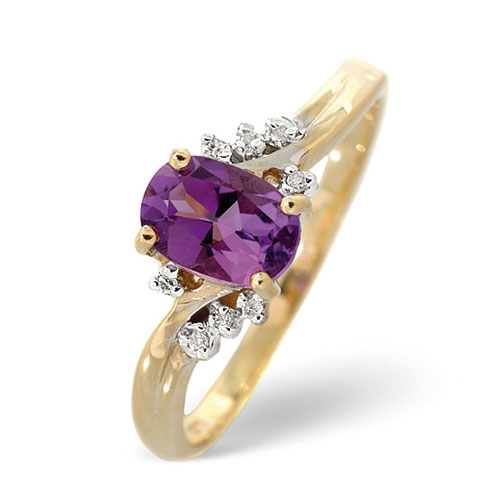 0.68 Ct Amethyst and 0.03 Ct Diamond Twist Ring In 9 Carat Yellow Gold