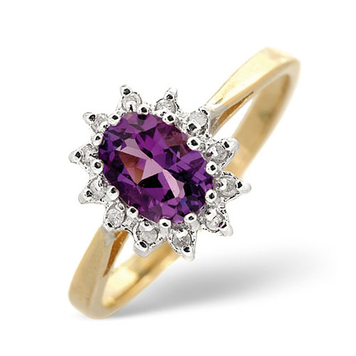 0.70 Ct Amethyst and 0.06 Ct Diamond Ring In 9 Carat Yellow Gold