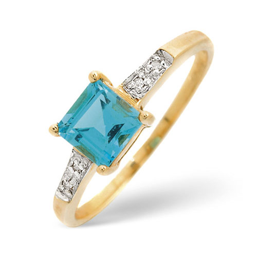 0.78 Ct Blue Topaz and 0.013 Ct Diamond Ring In 9 Carat Yellow Gold