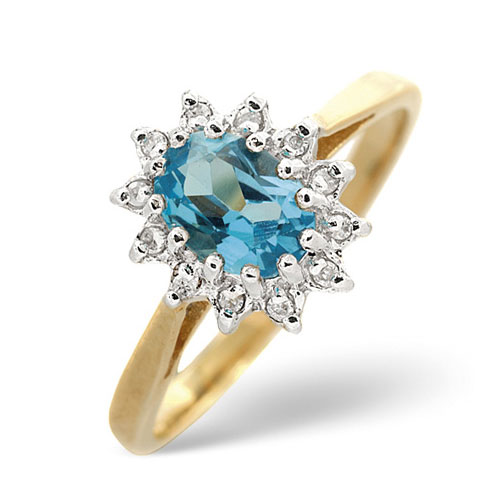 0.95 Ct Blue Topaz and 0.14 Ct Diamond Ring In 9 Carat Yellow Gold