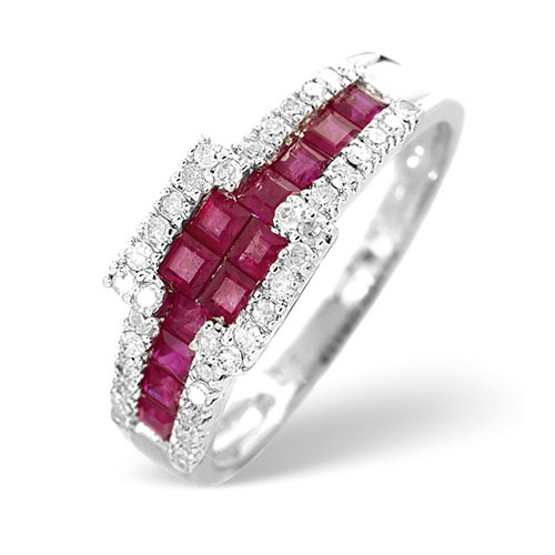 0.95 Ct Ruby and 0.26 Ct Diamond Ring In 9 Carat White Gold