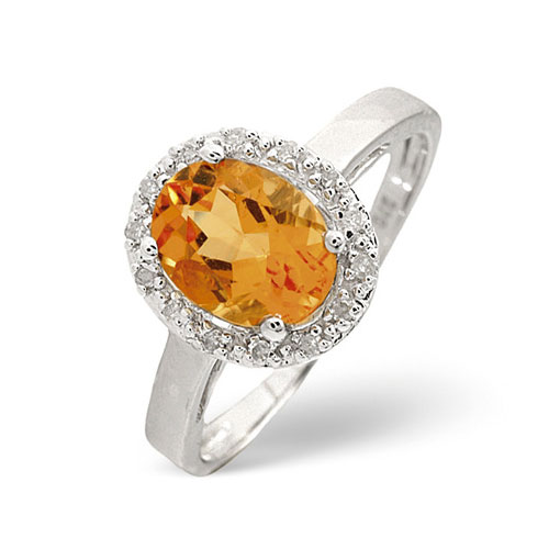 1.16 Ct Citrine and 0.07 Ct Diamond Ring In 9 Carat White Gold