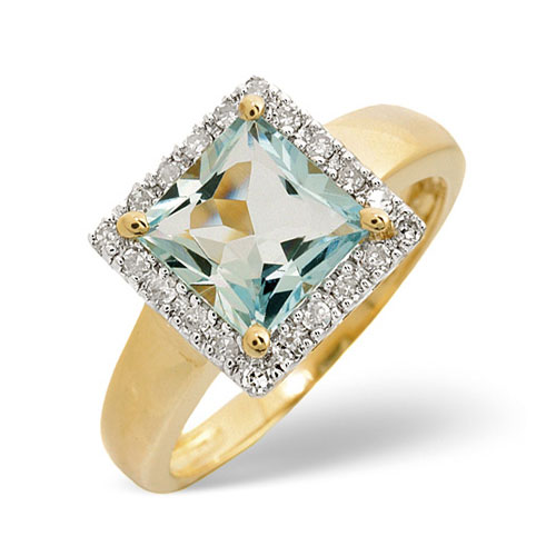 1.42 Ct Aquamarine and 0.17 Ct Diamond Ring in 9 Carat Yellow Gold