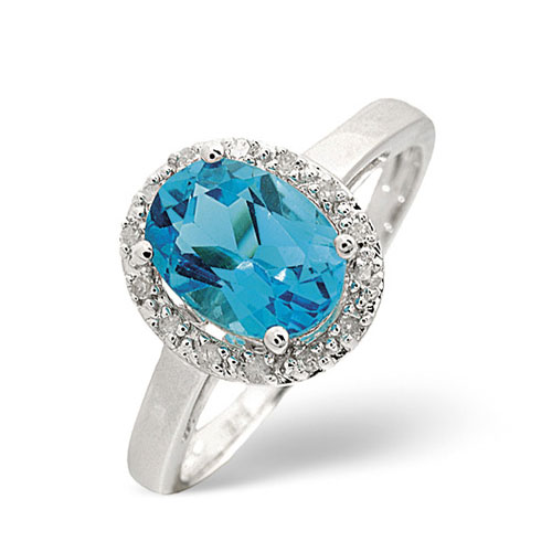 1.56 Ct Blue Topaz and 0.07 Ct Diamond Ring In 9 Carat White Gold