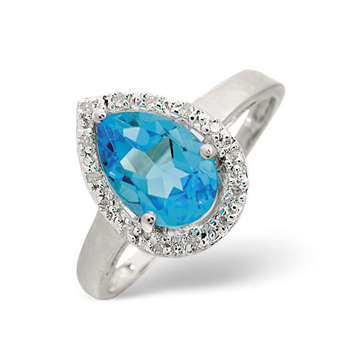1.65 Ct Blue Topaz and 0.07 Ct Diamond Ring In 9 Carat White Gold