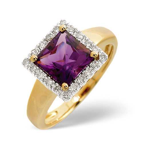 1.66 Ct Amethyst and 0.17 Ct Diamond Ring in 9 Carat Yellow Gold