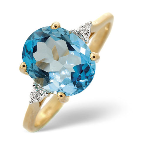 2.6 Ct Blue Topaz and 0.01 Ct Diamond Ring In 9 Carat Yellow Gold