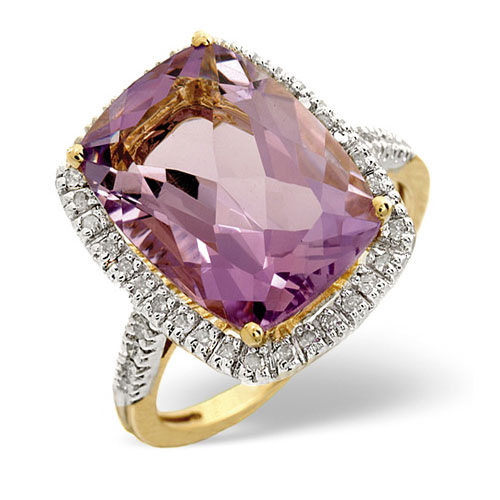 5.76 Ct Amethyst and 0.22 Ct Diamond Ring In 9 Carat Yellow Gold