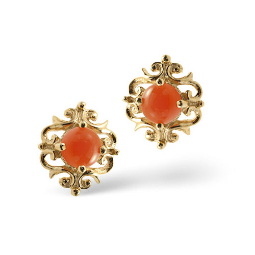 Coral Earrings In 9 Carat Yellow Gold