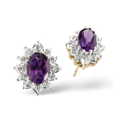 Diamond and Amethyst Earrings In 9 Carat Yellow Gold