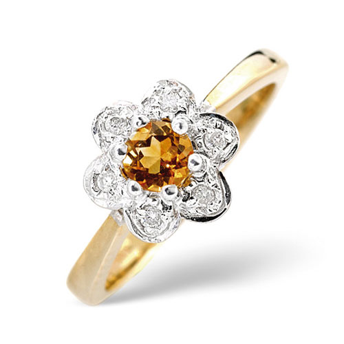 Golden Citrine and 0.06 Ct Diamond Ring In 9 Carat Yellow Gold