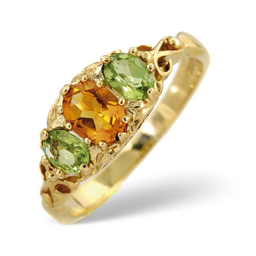 Golden Citrine and Peridot Ring In 9 Carat Yellow Gold