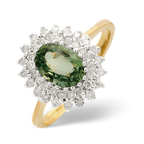Green Sapphire and 0.30 Ct Diamond Ring In 9 Carat Yellow Gold