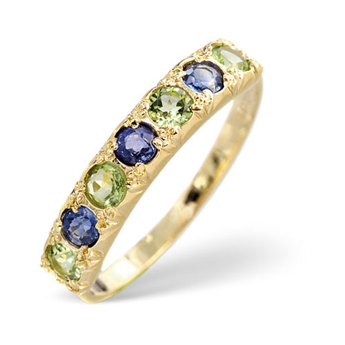 Kanchan Sapphire and Peridot Ring In 9 Carat Yellow Gold