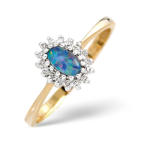 Opal Triplet and 0.05 Carat Diamond Ring In 9 Carat Yellow Gold