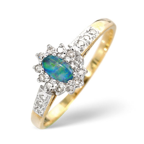 Opal Triplet and 0.14 Carat Diamond Ring In 9 Carat Yellow Gold