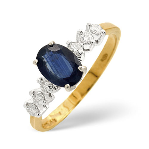 Oval Sapphire and 0.18 Diamond Ring In 9 Carat Yellow Gold
