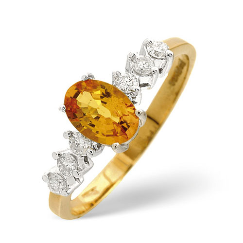 Oval Yellow Sapphire and 0.18 Diamond Ring In 9 Carat Yellow Gold