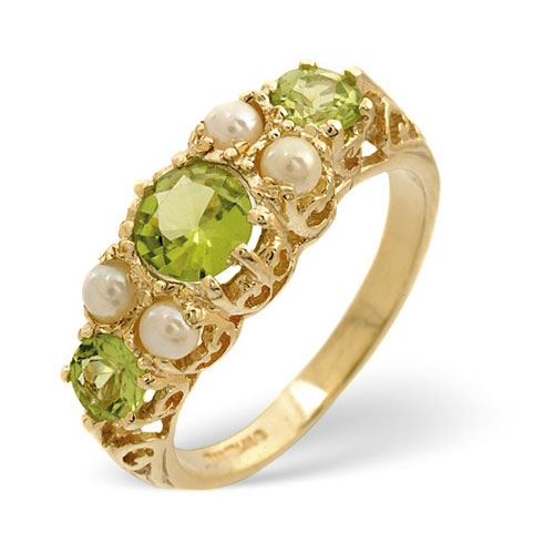Peridot and Pearl Ring In 9 Carat Yellow Gold