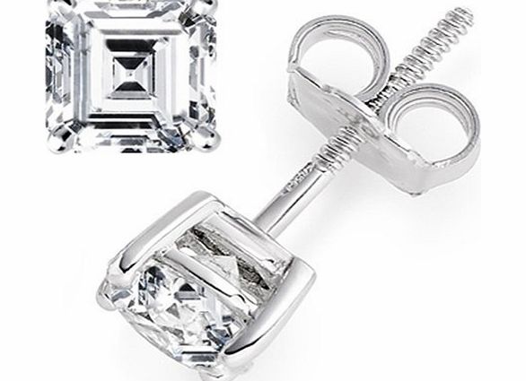 Diamond Manufacturers 1.48 Carat D/IF Asscher Certified Diamond Solitaire Stud Earrings in Platinum