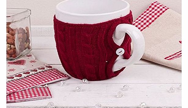 Cosy Cardigan Mug with Burgandy Red Knitted Cover - Fantastic Christmas Gift!