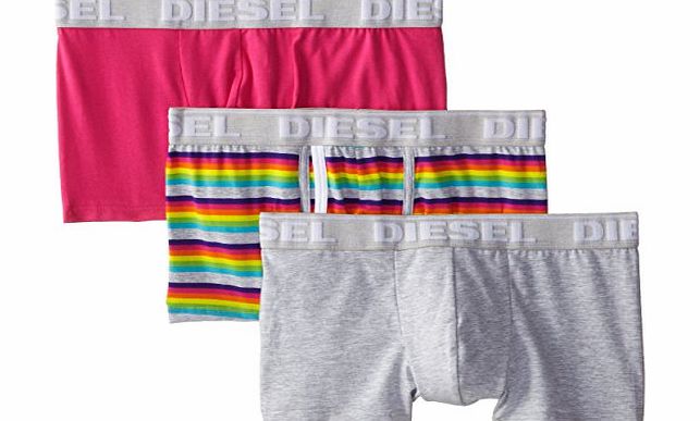 Diesel 3-Pack Boxer Trunks, Grey Rainbow Stripe/Pink/Grey Size: Small