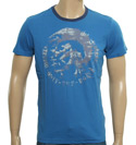 Diesel Blue T-Shirt with Grey Printed Design