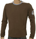 Diesel Chocolate Long Sleeve Cotton T-Shirt with White & Lilac Piping