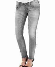 Faded grey stretch cotton blend jeans
